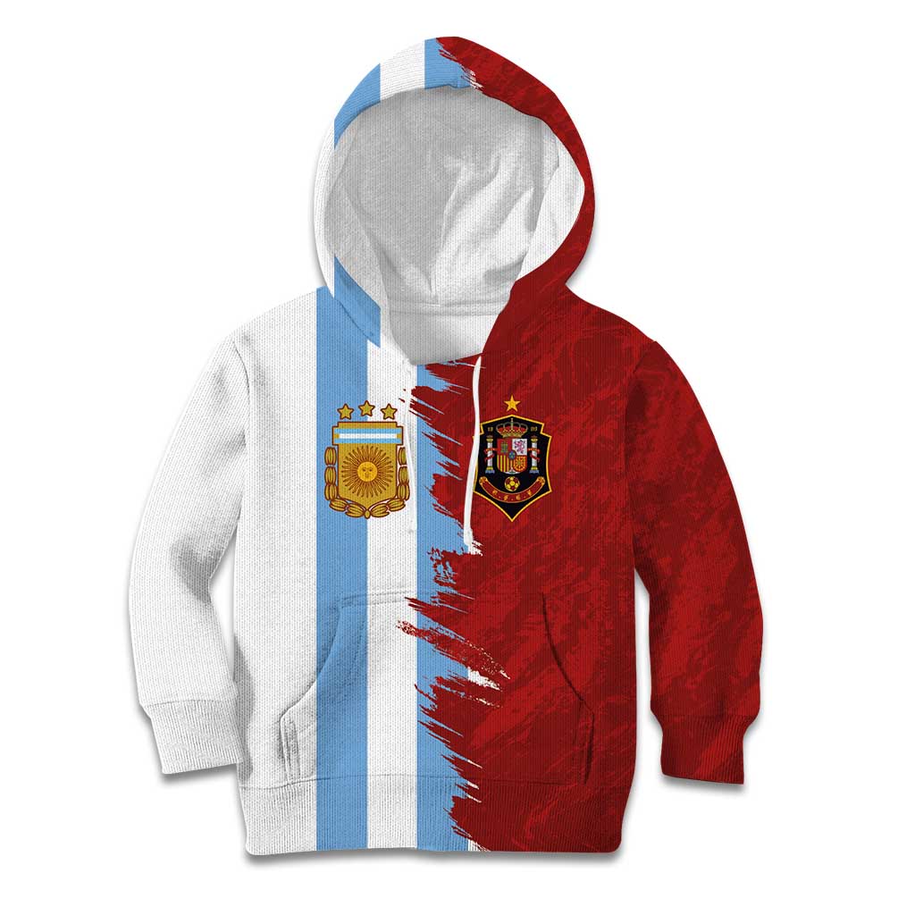 Half Argentina and Half Spain Football Kid Hoodie Grunge Style - Wonder Print Shop