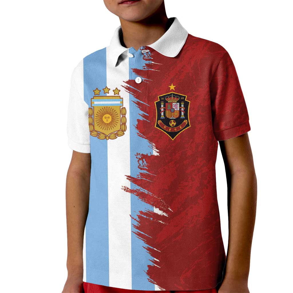 Half Argentina and Half Spain Football Kid Polo Shirt Grunge Style - Wonder Print Shop