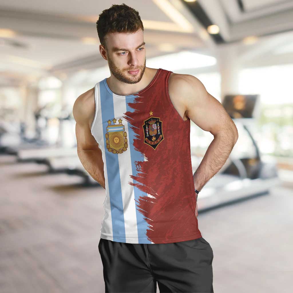 Half Argentina and Half Spain Football Men Tank Top Grunge Style - Wonder Print Shop