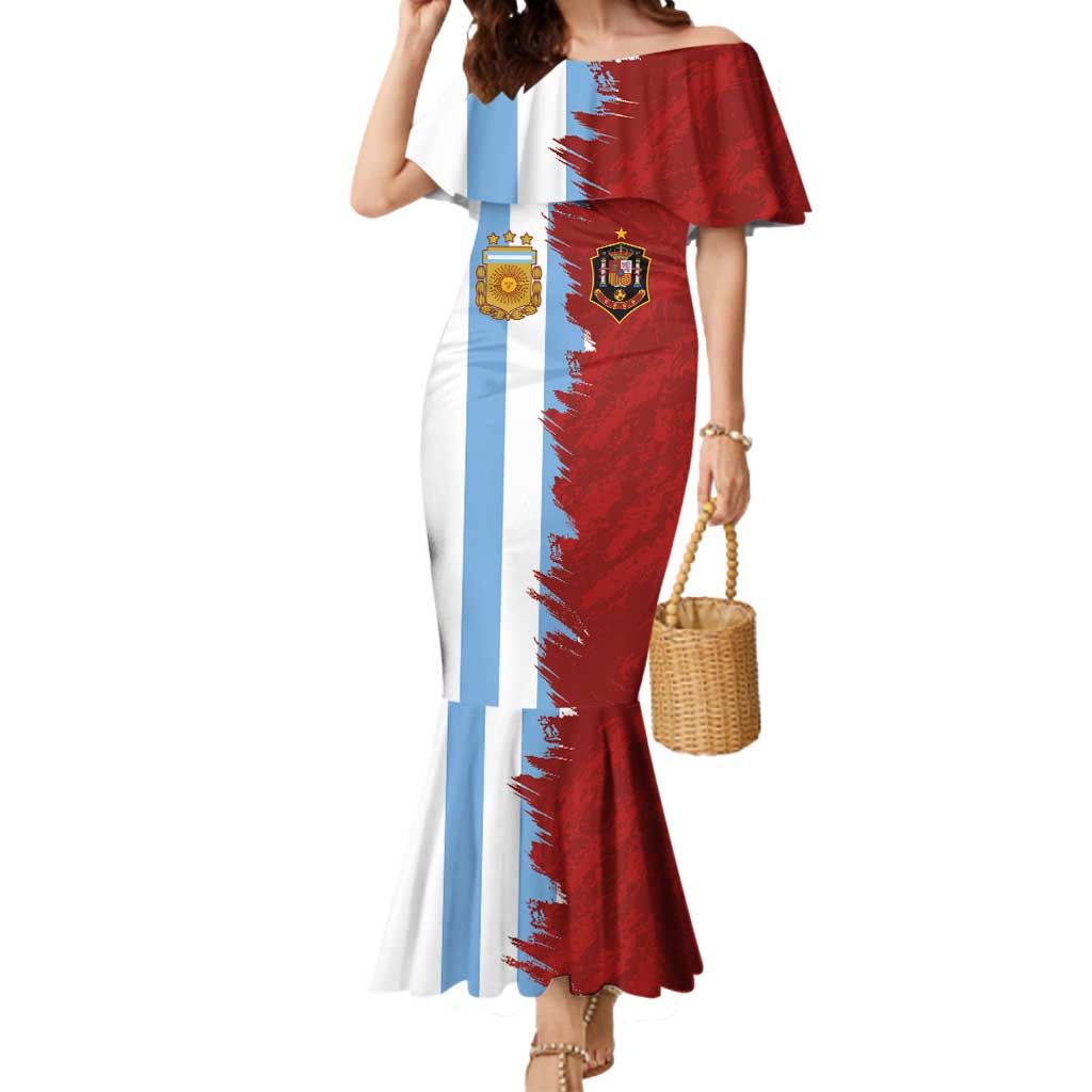 Half Argentina and Half Spain Football Mermaid Dress Grunge Style - Wonder Print Shop