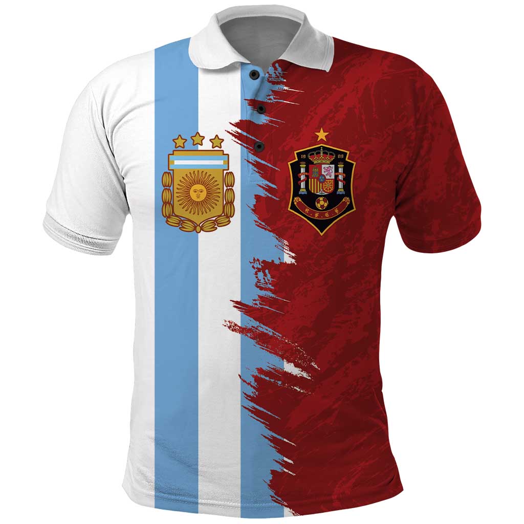 Half Argentina and Half Spain Football Polo Shirt Grunge Style - Wonder Print Shop