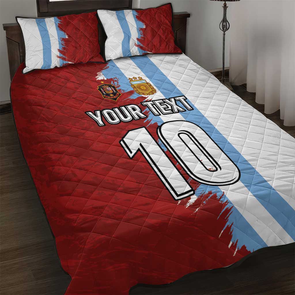 Half Argentina and Half Spain Football Quilt Bed Set Grunge Style - Wonder Print Shop