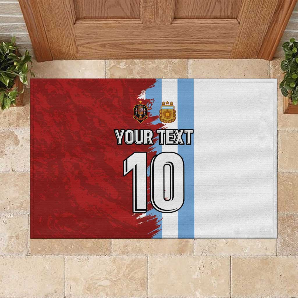 Half Argentina and Half Spain Football Rubber Doormat Grunge Style - Wonder Print Shop