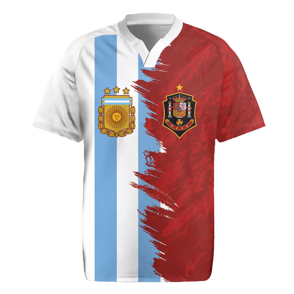 Half Argentina and Half Spain Football Rugby Jersey Grunge Style - Wonder Print Shop