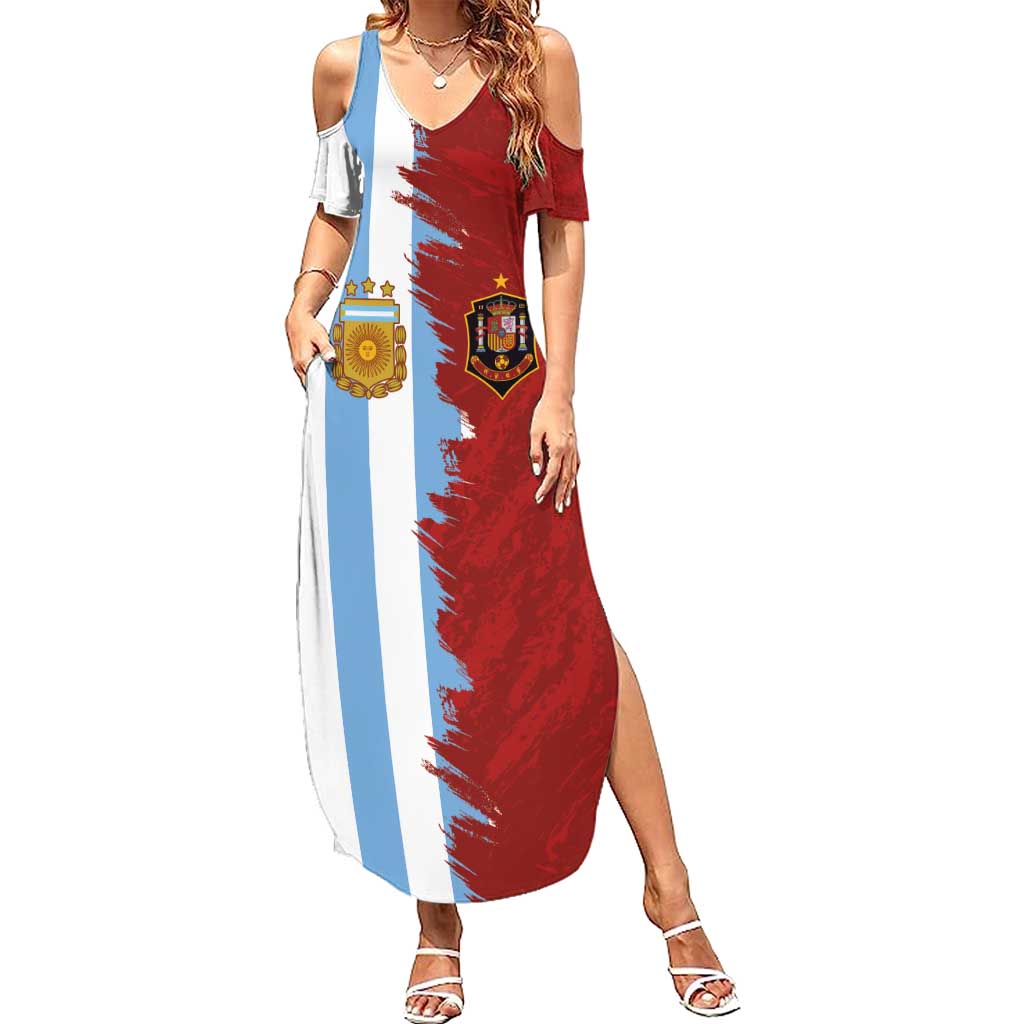 Half Argentina and Half Spain Football Summer Maxi Dress Grunge Style - Wonder Print Shop