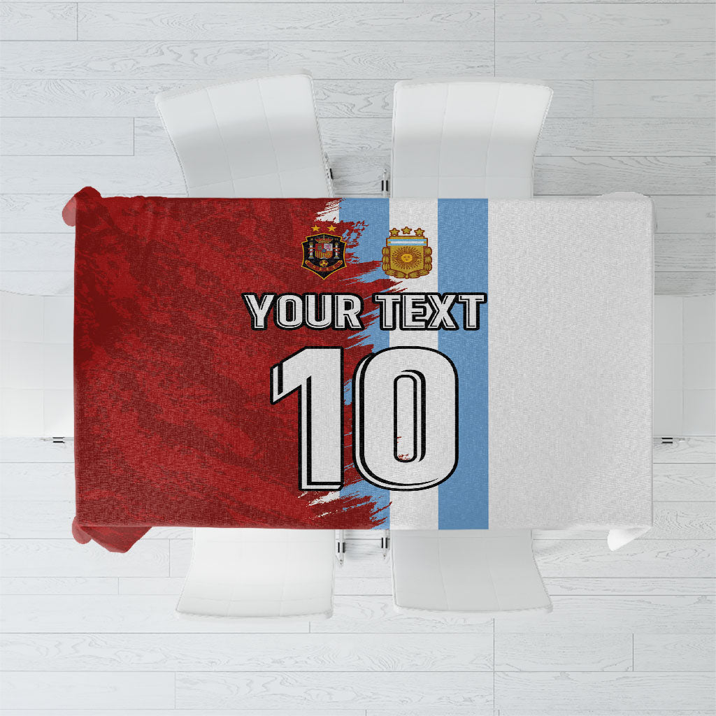 Football tablecloth with grunge half red/blue design and 'YOUR TEXT 10' print