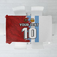 Football tablecloth with grunge half red/blue design and 'YOUR TEXT 10' print