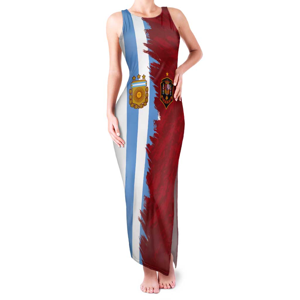 Half Argentina and Half Spain Football Tank Maxi Dress Grunge Style - Wonder Print Shop