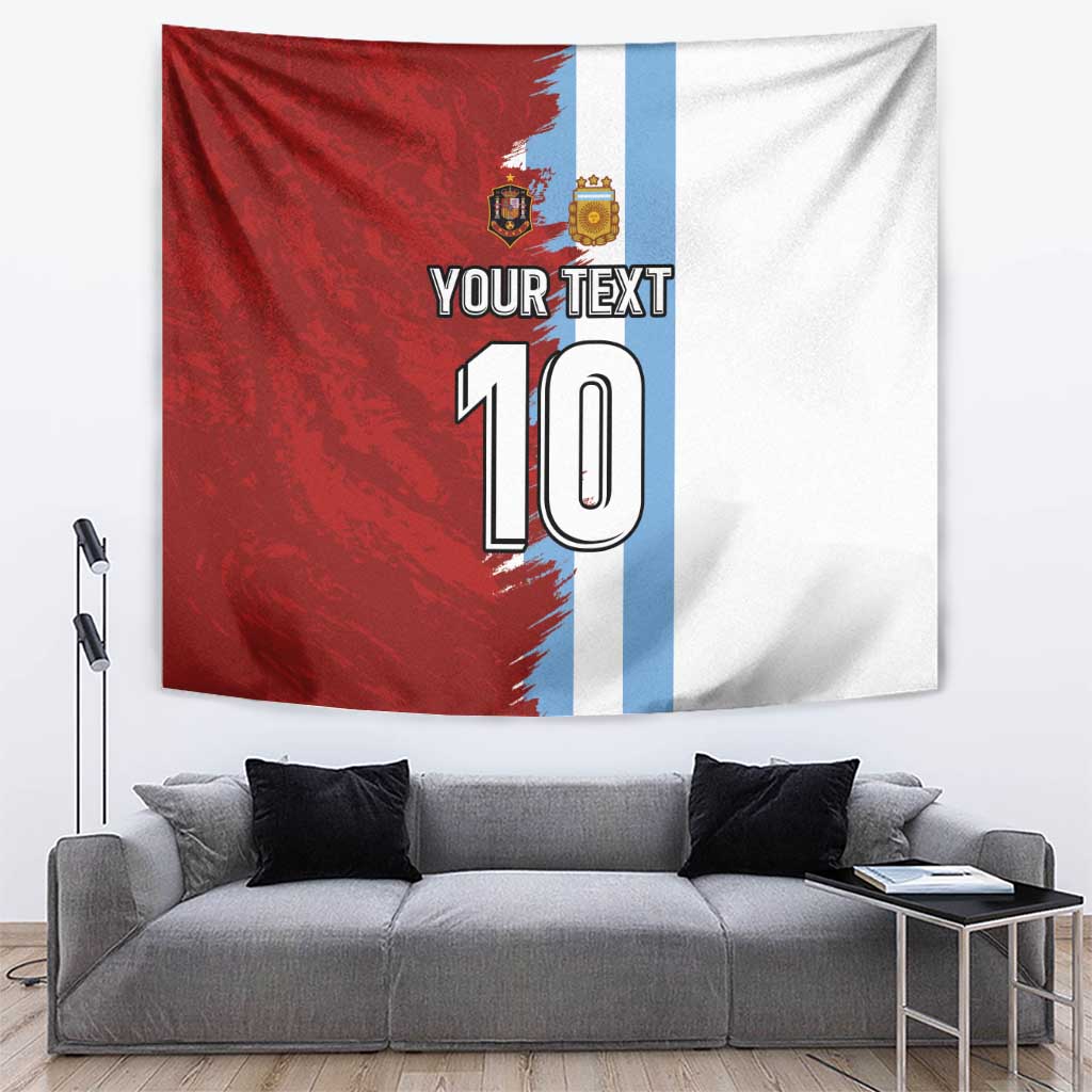 Half Argentina and Half Spain Football Tapestry Grunge Style