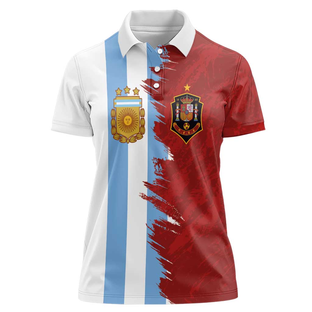 Half Argentina and Half Spain Football Women Polo Shirt Grunge Style - Wonder Print Shop