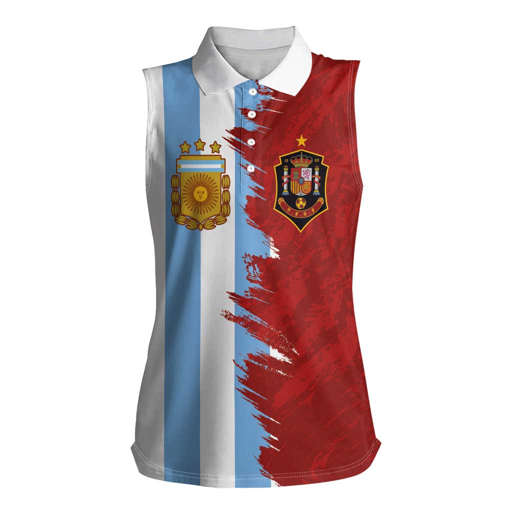 Half Argentina and Half Spain Football Women Sleeveless Polo Shirt Grunge Style - Wonder Print Shop