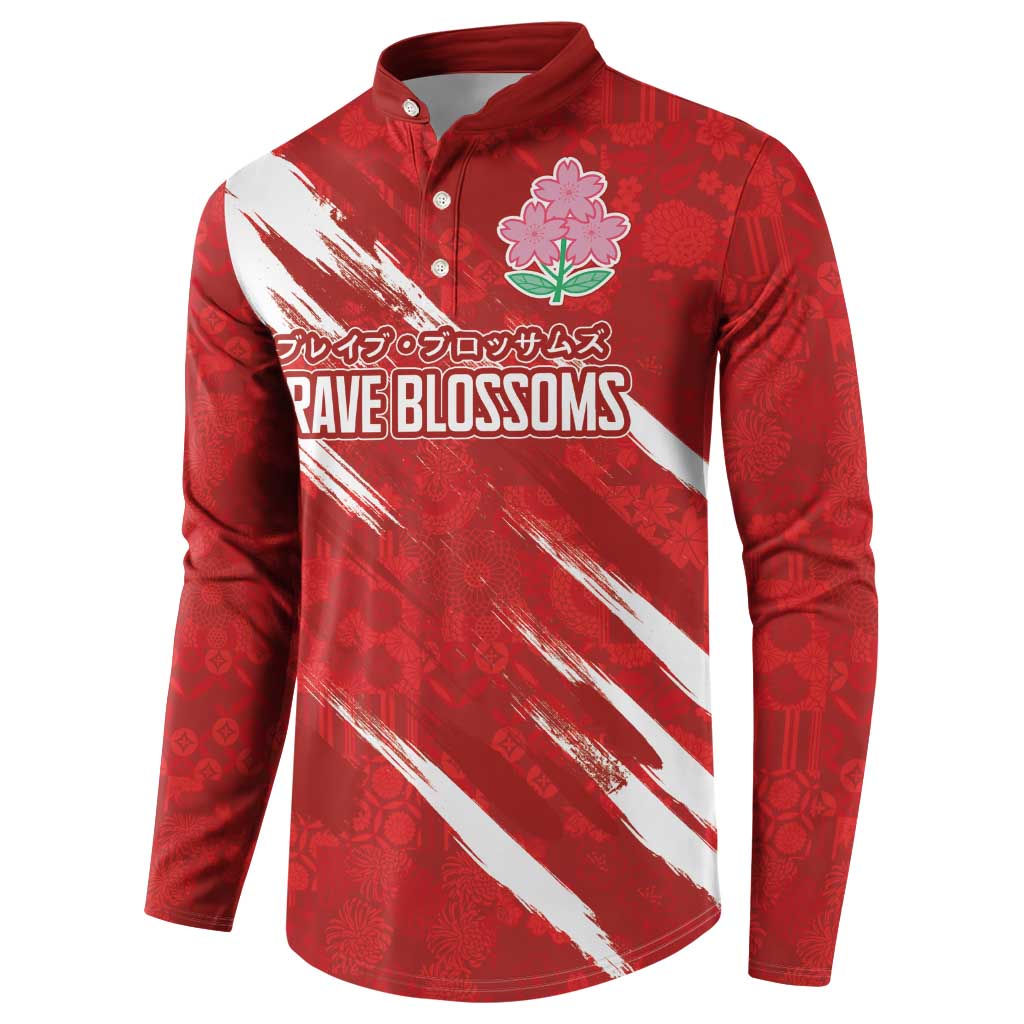 Custom Rugby Japan Button Sweatshirt The Champion Brave Blossoms Red Color - Wonder Print Shop