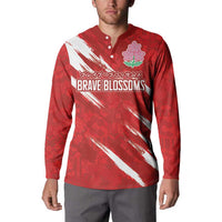 Custom Rugby Japan Button Sweatshirt The Champion Brave Blossoms Red Color - Wonder Print Shop