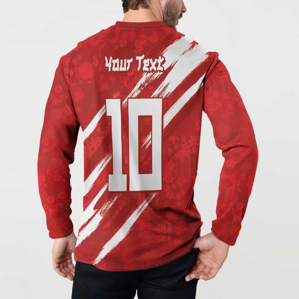 Custom Rugby Japan Button Sweatshirt The Champion Brave Blossoms Red Color - Wonder Print Shop