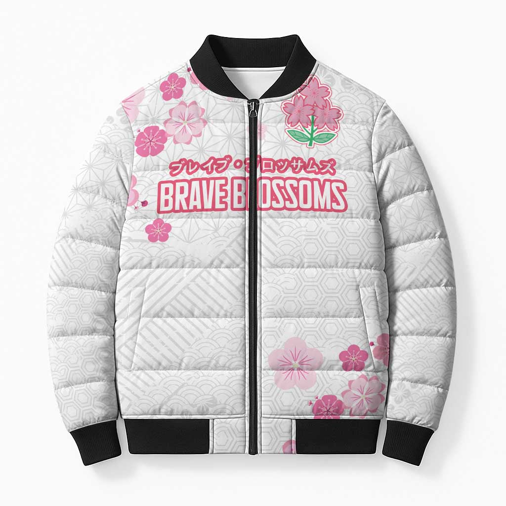 Custom Rugby Japan Bomber Puffer Jacket The Champion Brave Blossoms White Color - Wonder Print Shop