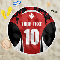 Fringed round beach blanket, red/black jersey graphic, maple leaf, YOUR TEXT 10