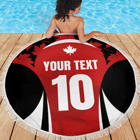 Fringed round beach blanket draped over shoulders, maple-leaf jersey, YOUR TEXT 10
