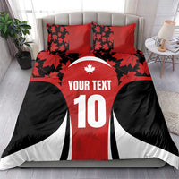 Red, black, and white duvet cover bedding set with maple leaves, number 10 print.