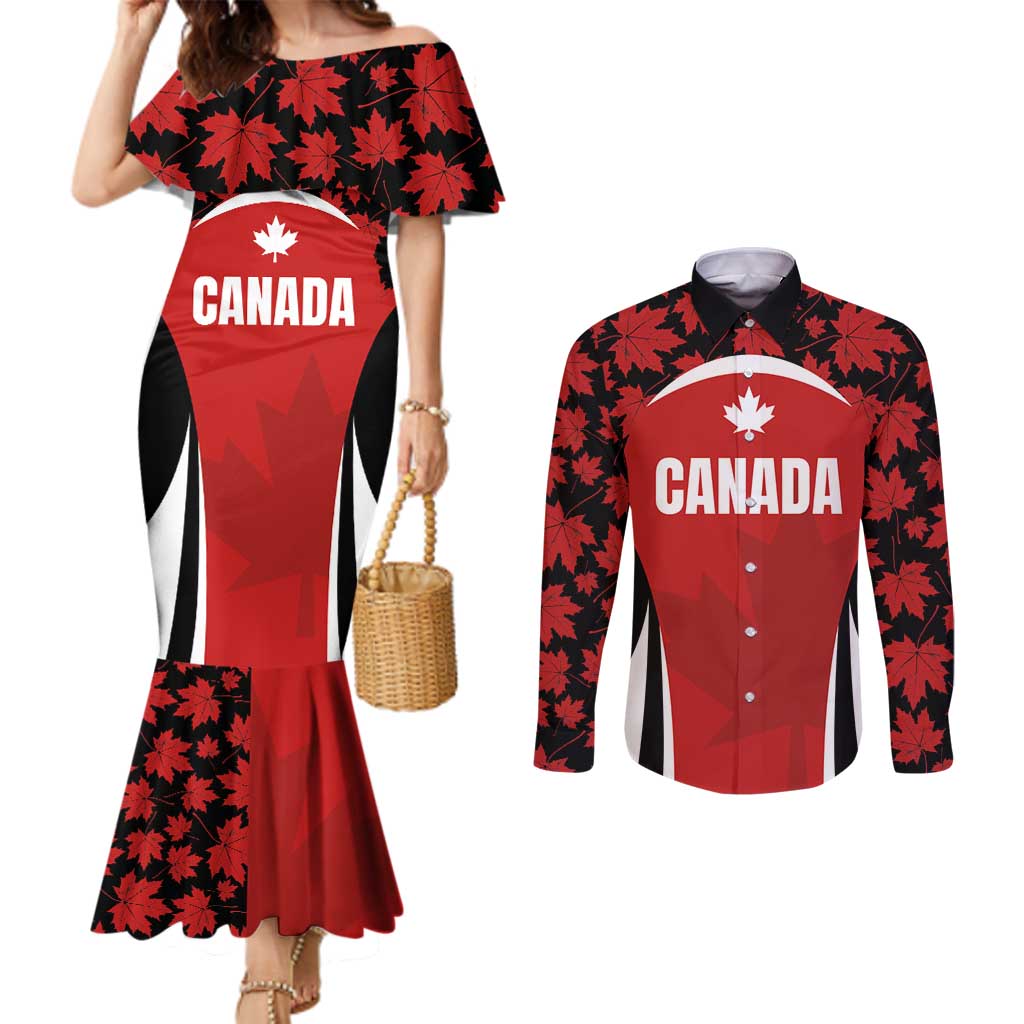 Custom Canada Pacific Rugby 2024 Couples Matching Mermaid Dress and Long Sleeve Button Shirt Maple Pattern Jersey