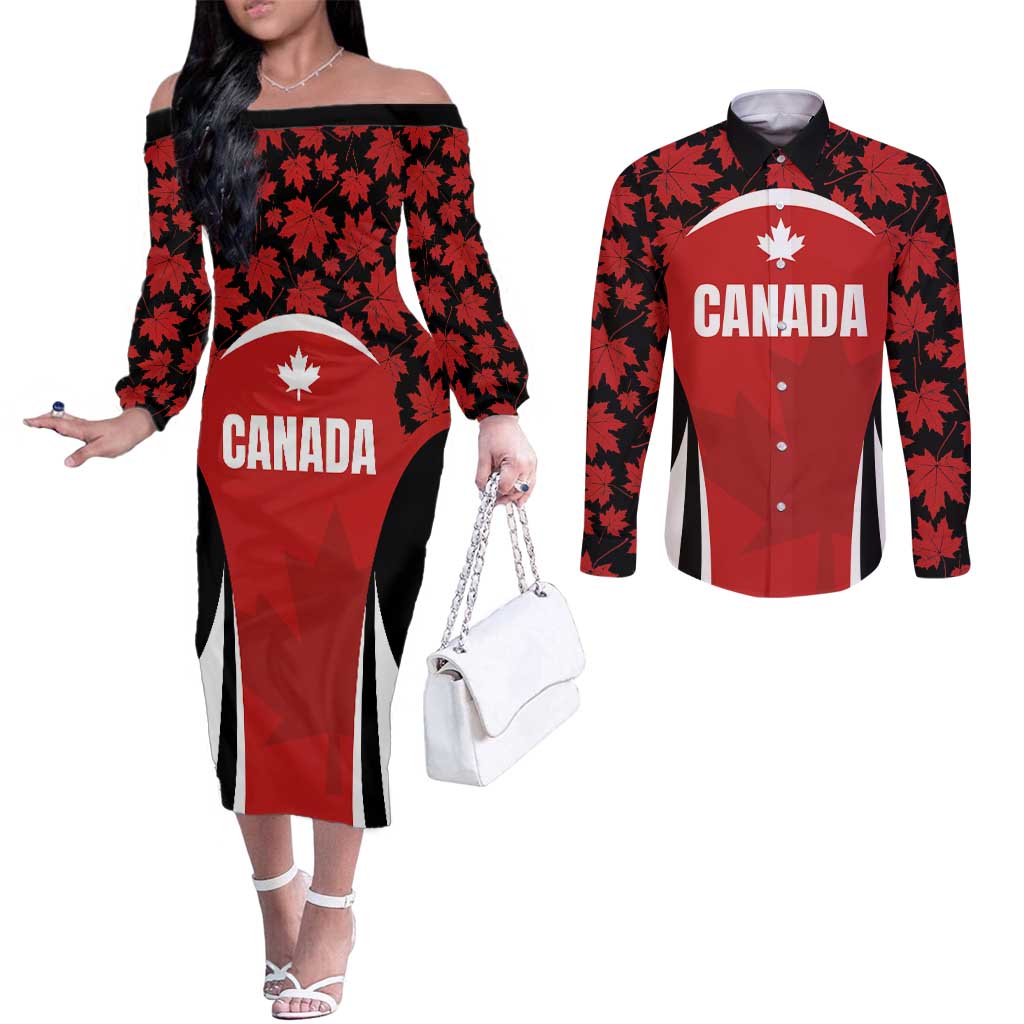 Custom Canada Pacific Rugby 2024 Couples Matching Off The Shoulder Long Sleeve Dress and Long Sleeve Button Shirt Maple Pattern Jersey