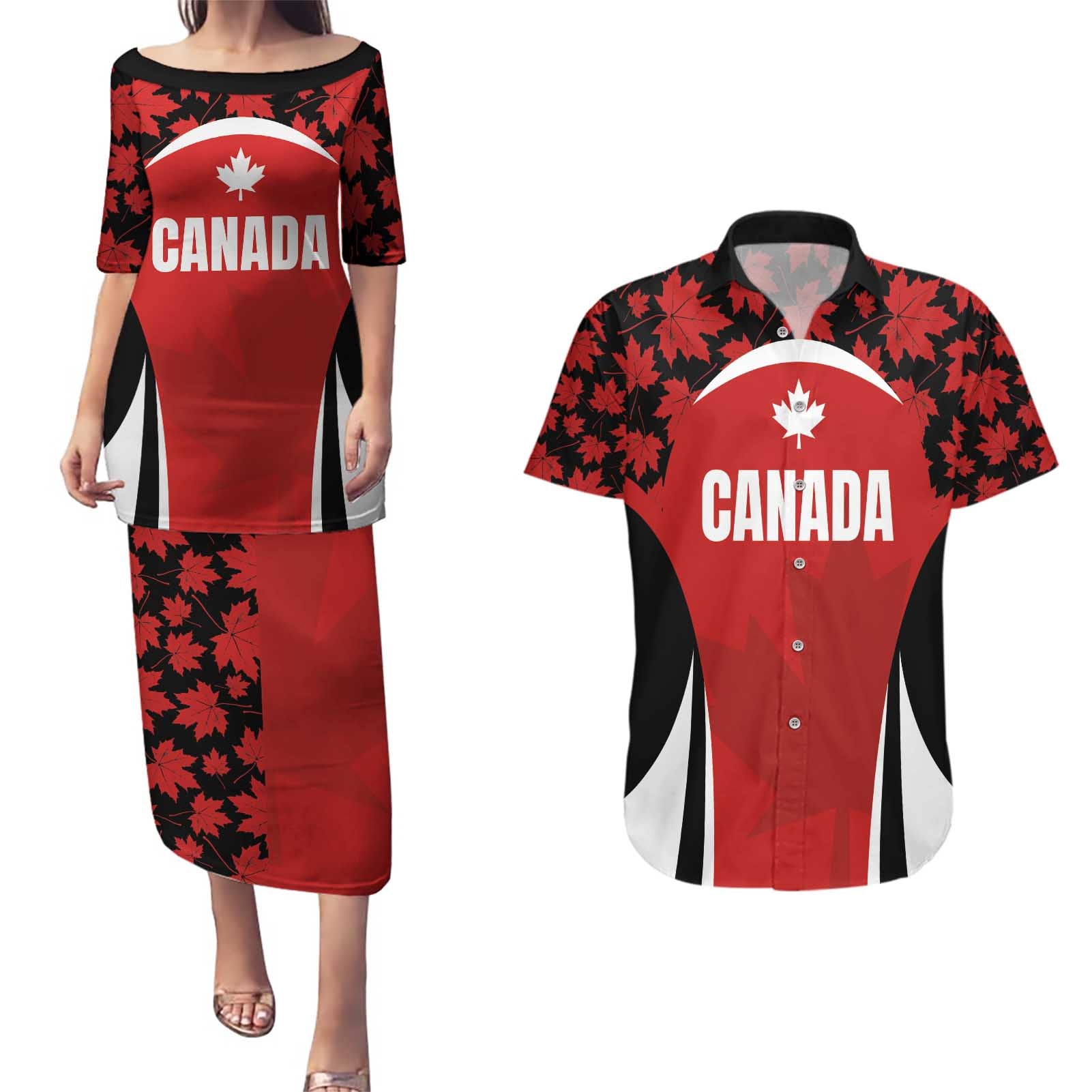 Custom Canada Pacific Rugby 2024 Couples Matching Puletasi and Hawaiian Shirt Maple Pattern Jersey - Wonder Print Shop