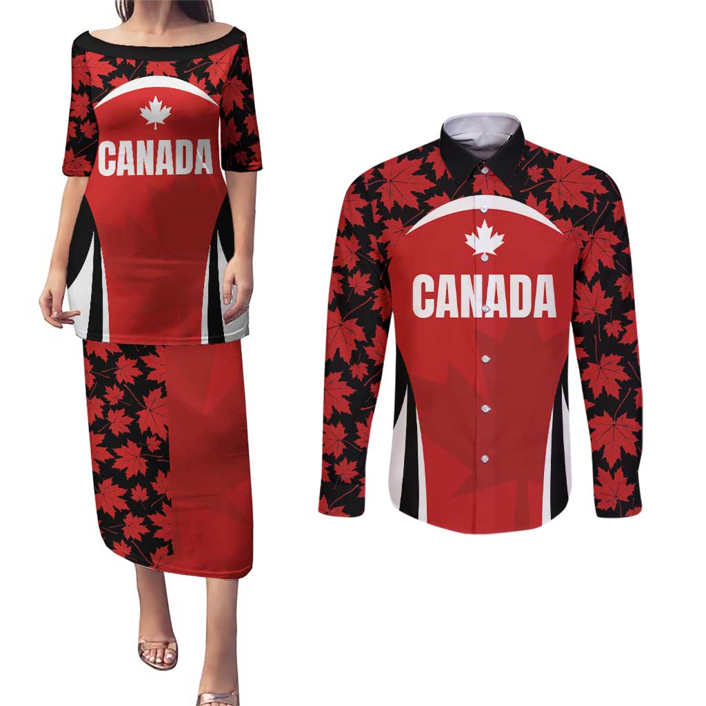 Custom Canada Pacific Rugby 2024 Couples Matching Puletasi and Long Sleeve Button Shirt Maple Pattern Jersey - Wonder Print Shop