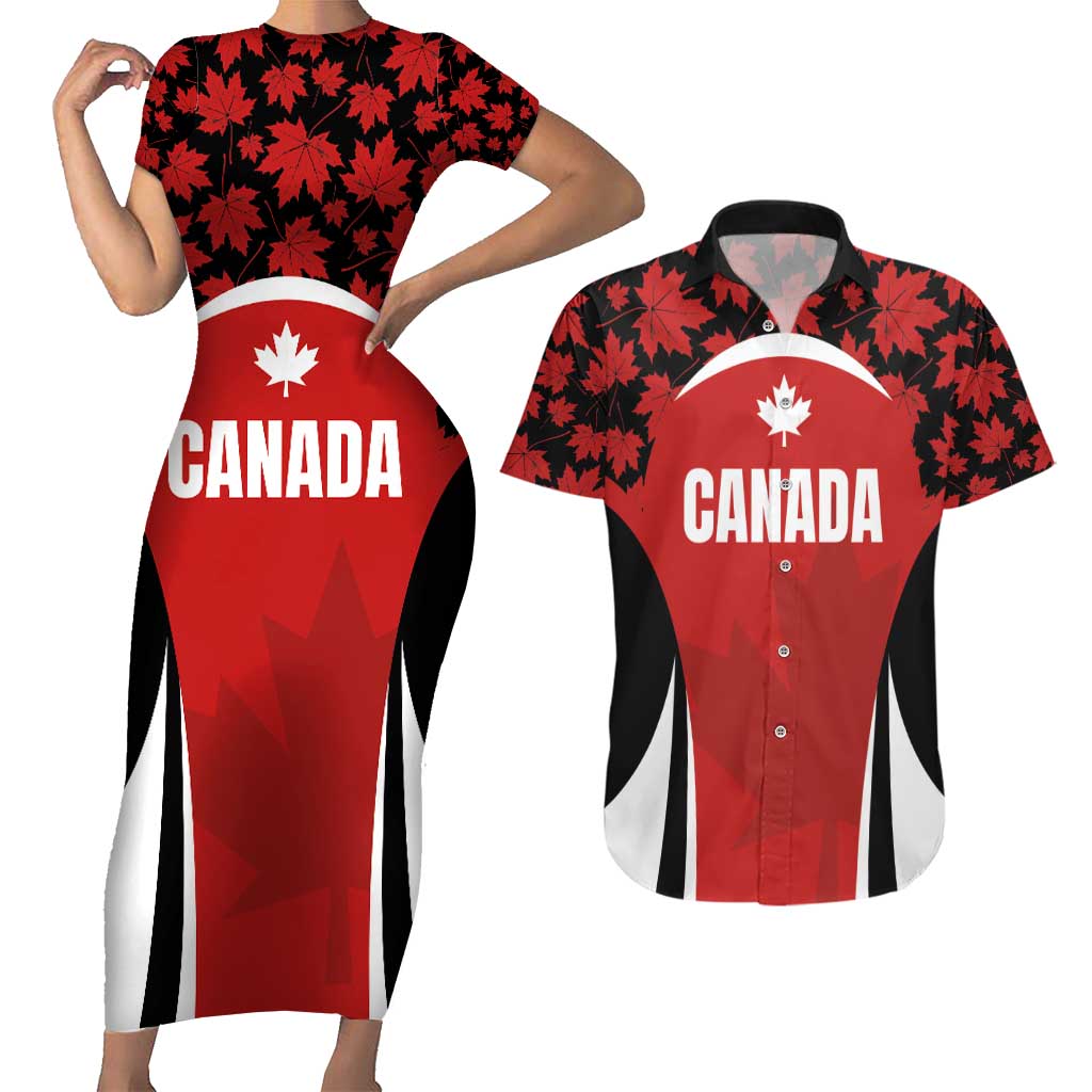 Custom Canada Pacific Rugby 2024 Couples Matching Short Sleeve Bodycon Dress and Hawaiian Shirt Maple Pattern Jersey - Wonder Print Shop