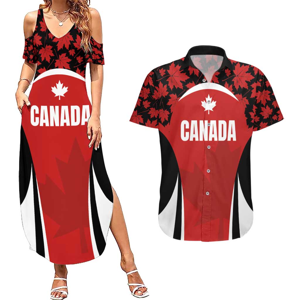 Custom Canada Pacific Rugby 2024 Couples Matching Summer Maxi Dress and Hawaiian Shirt Maple Pattern Jersey - Wonder Print Shop