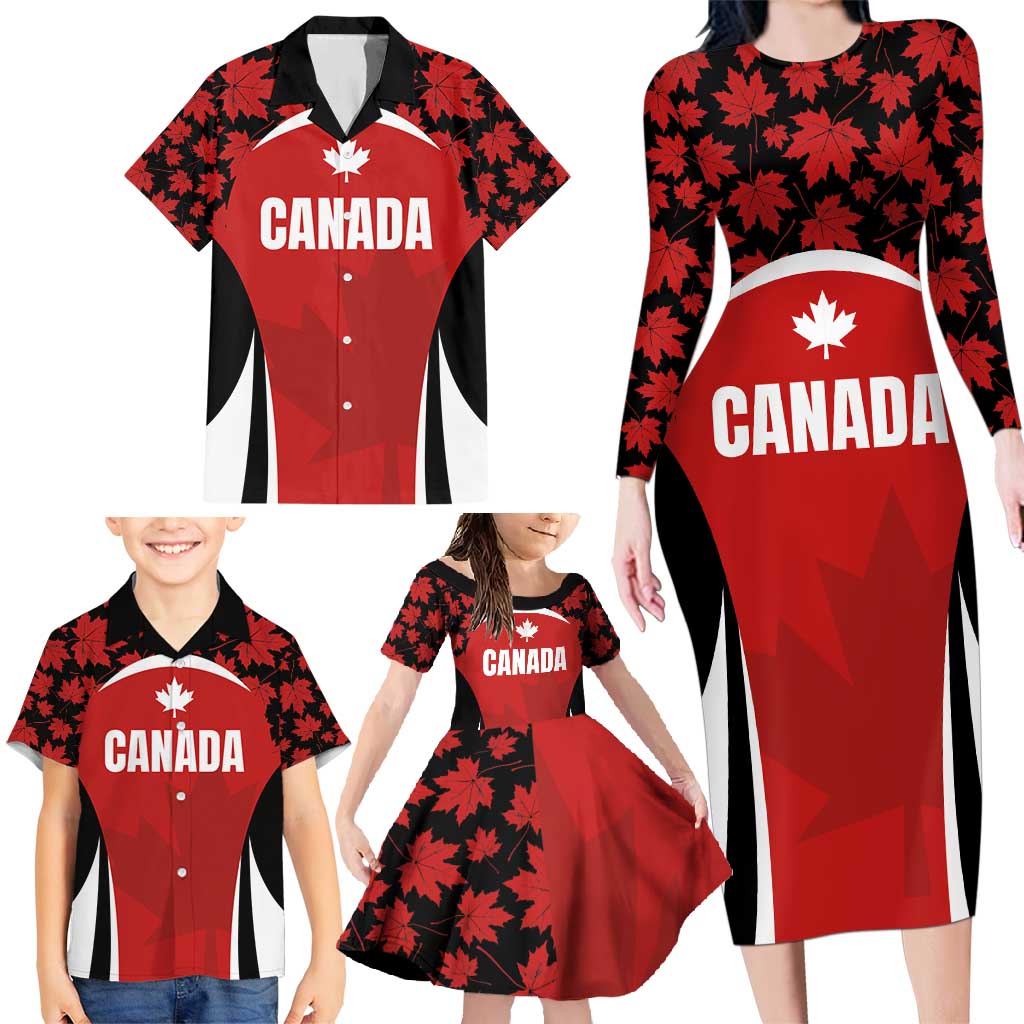 Custom Canada Pacific Rugby 2024 Family Matching Long Sleeve Bodycon Dress and Hawaiian Shirt Maple Pattern Jersey - Wonder Print Shop