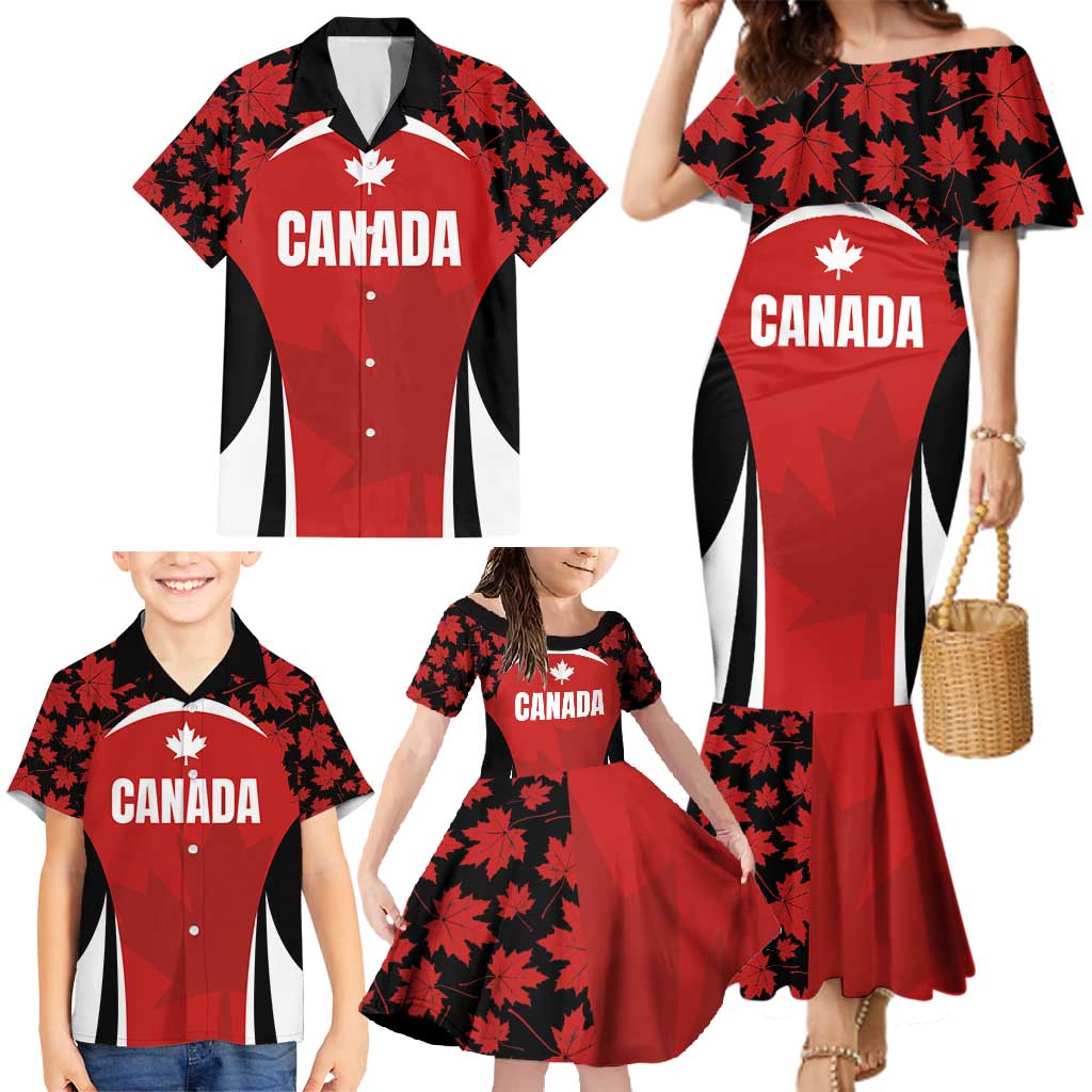 Custom Canada Pacific Rugby 2024 Family Matching Mermaid Dress and Hawaiian Shirt Maple Pattern Jersey - Wonder Print Shop