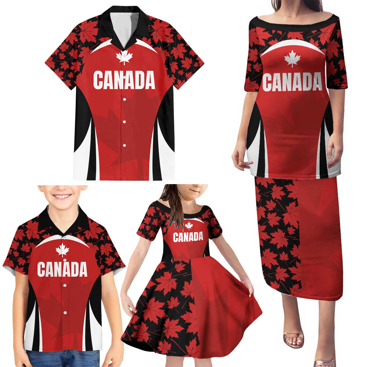 Custom Canada Pacific Rugby 2024 Family Matching Puletasi and Hawaiian Shirt Maple Pattern Jersey - Wonder Print Shop