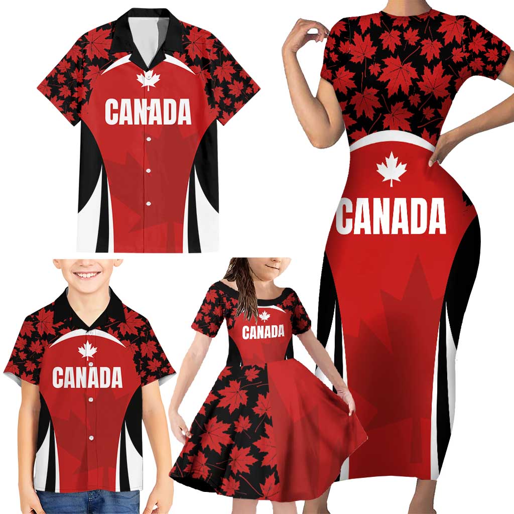 Custom Canada Pacific Rugby 2024 Family Matching Short Sleeve Bodycon Dress and Hawaiian Shirt Maple Pattern Jersey - Wonder Print Shop