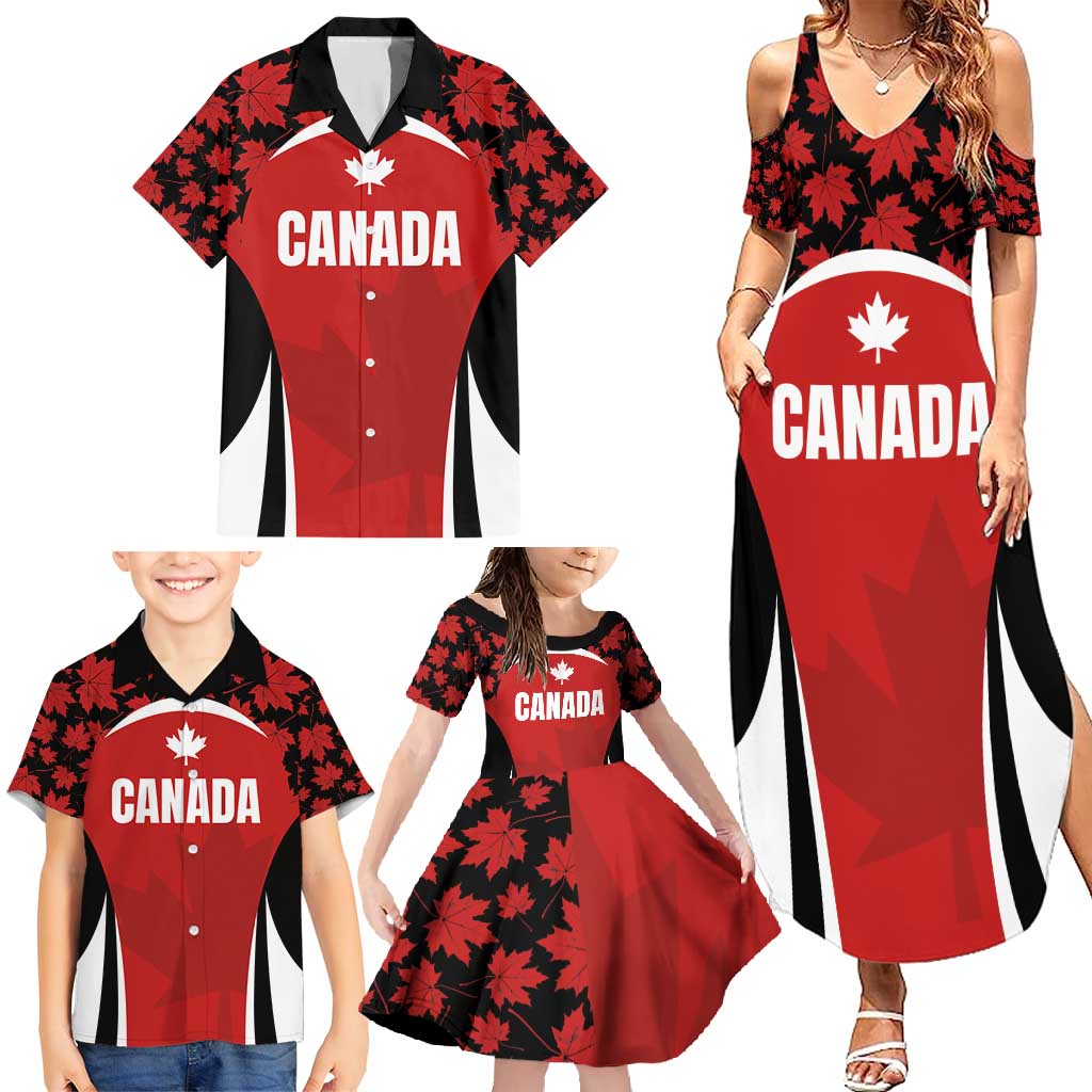 Custom Canada Pacific Rugby 2024 Family Matching Summer Maxi Dress and Hawaiian Shirt Maple Pattern Jersey - Wonder Print Shop