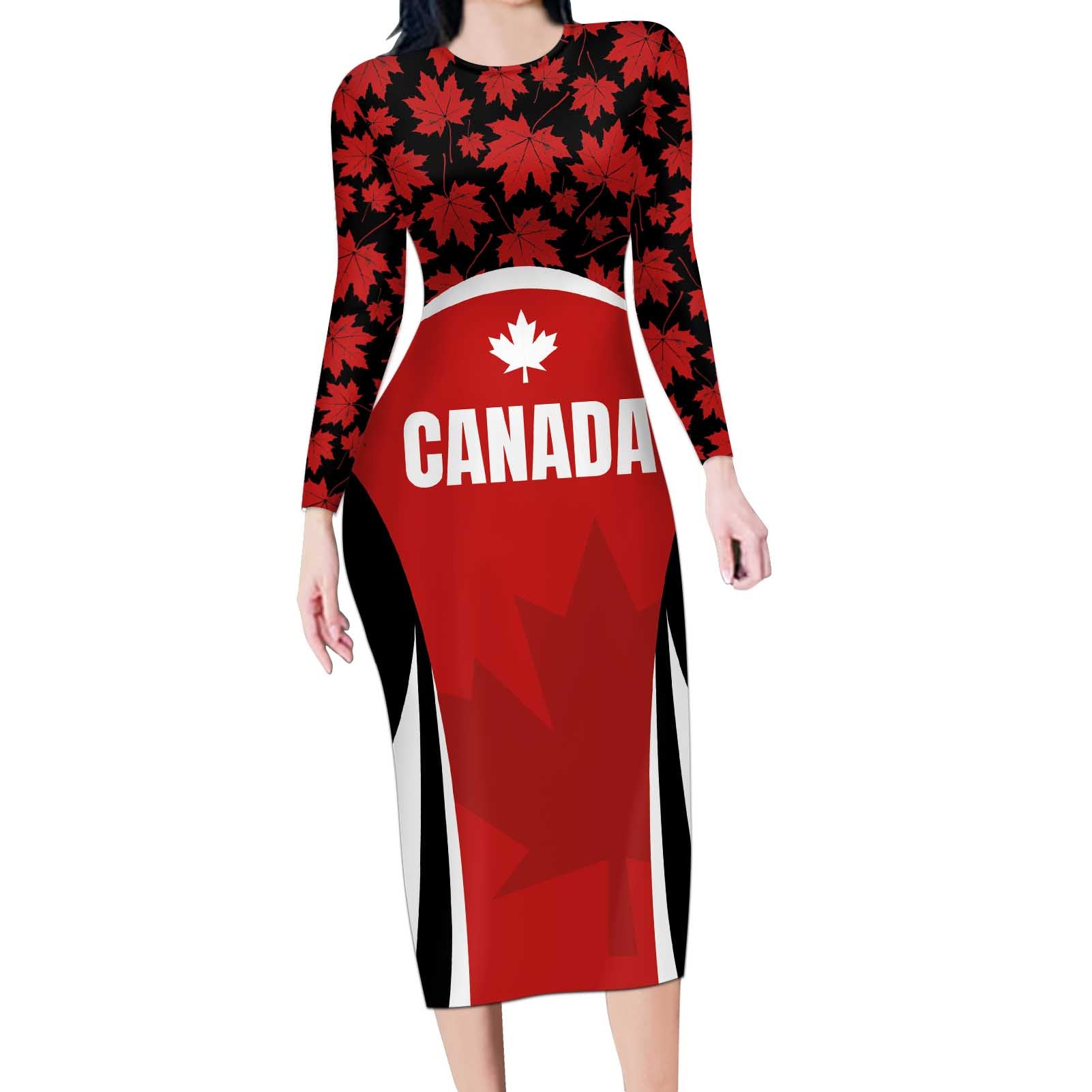 Custom Canada Pacific Rugby 2024 Long Sleeve Bodycon Dress Maple Pattern Jersey - Wonder Print Shop