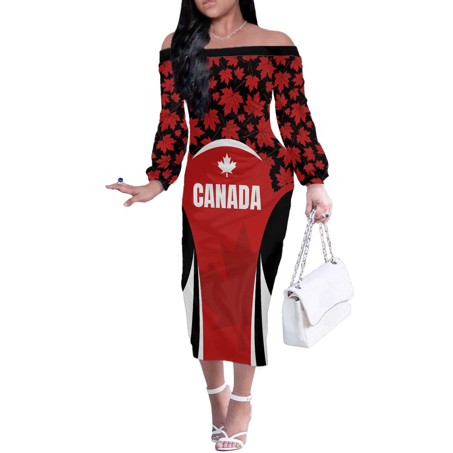 Custom Canada Pacific Rugby 2024 Off The Shoulder Long Sleeve Dress Maple Pattern Jersey - Wonder Print Shop