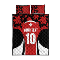 Quilt bed set with maple leaf pattern, custom text and large number 10; red, black, white