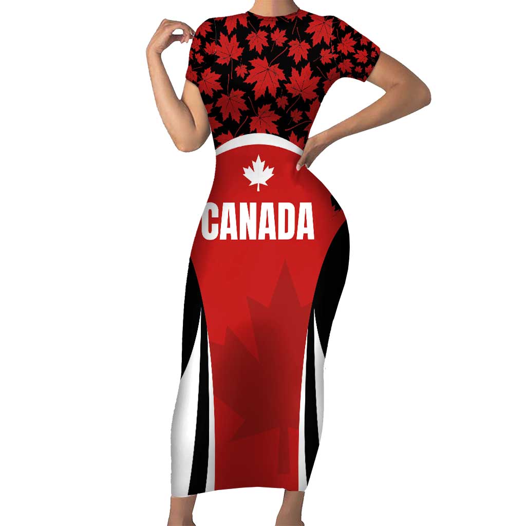 Custom Canada Pacific Rugby 2024 Short Sleeve Bodycon Dress Maple Pattern Jersey