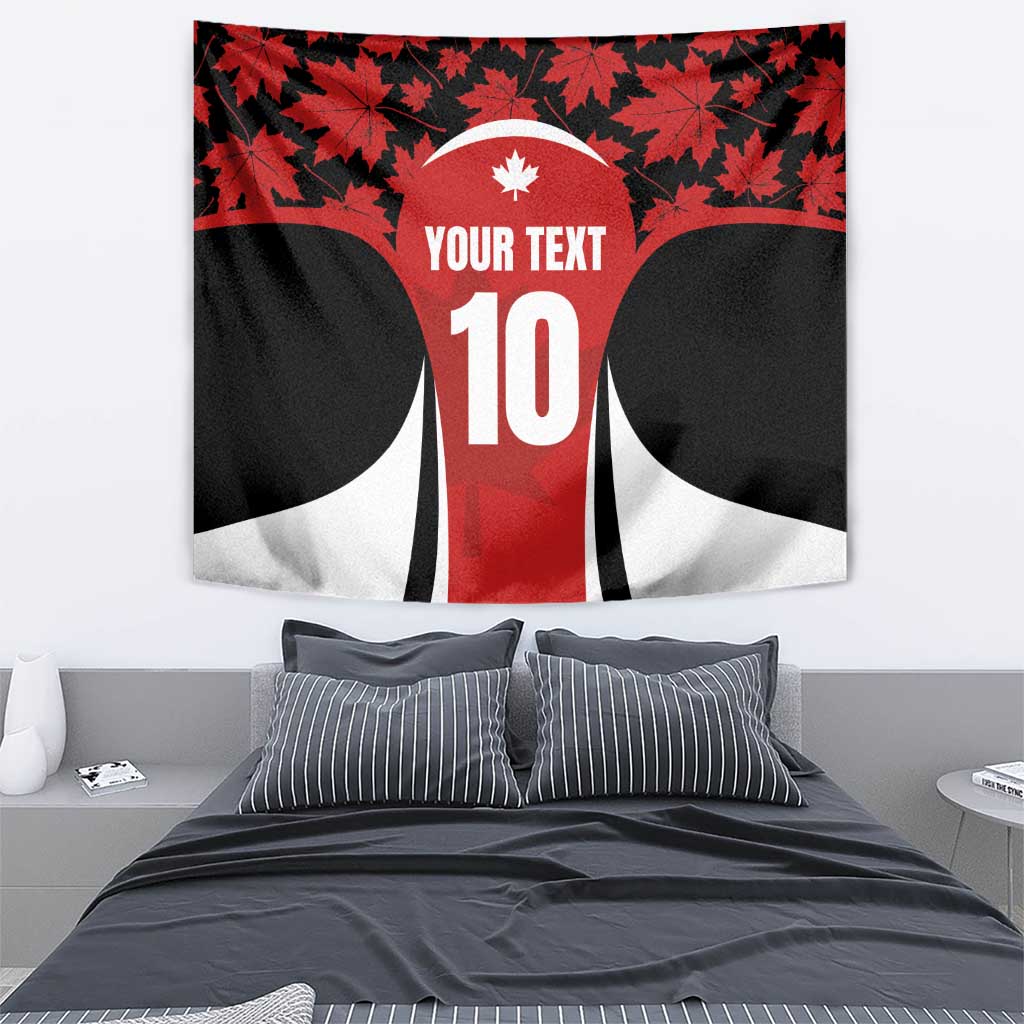 Maple leaf rugby jersey tapestry in red, black and white with 'Your Text' and 10