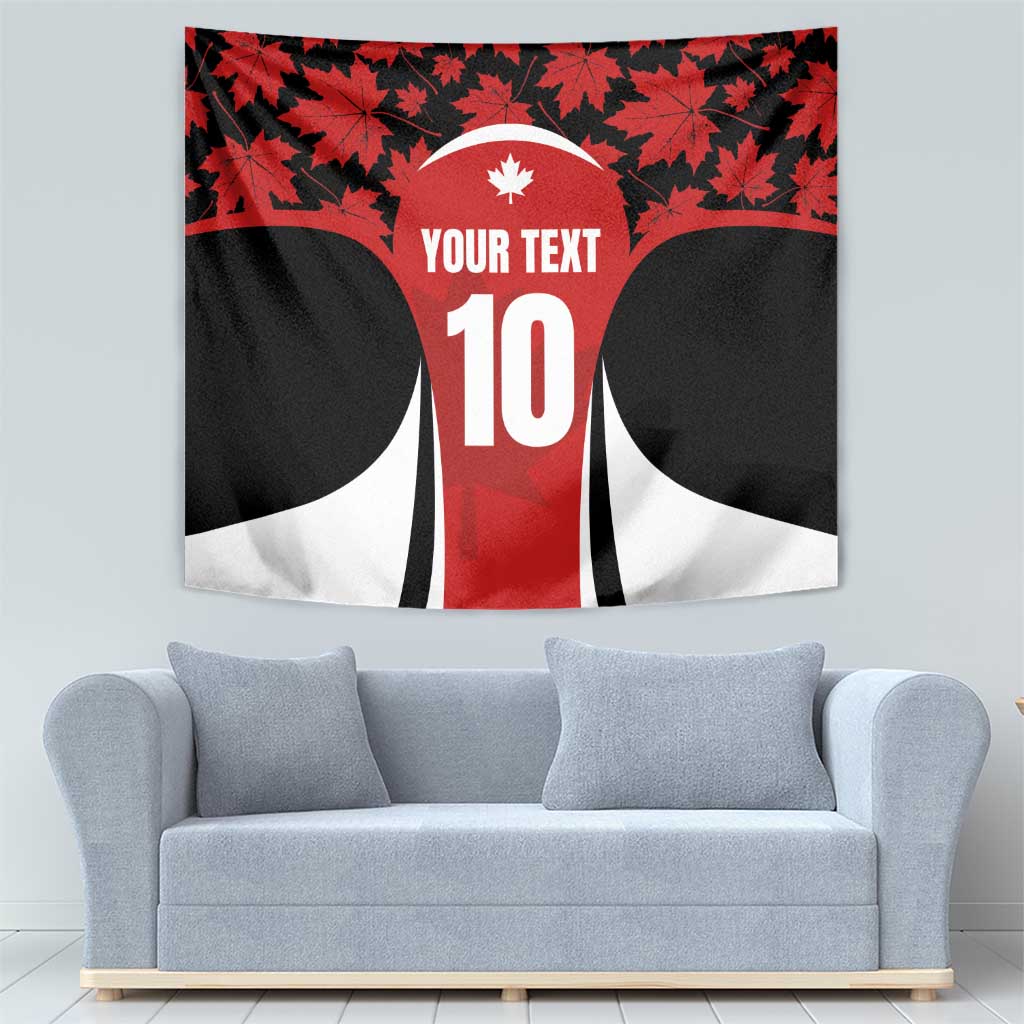Red, black and white maple leaf rugby jersey tapestry with 'Your Text' and number 10