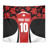 Red maple leaf rugby jersey tapestry close-up with 'Your Text' and number 10