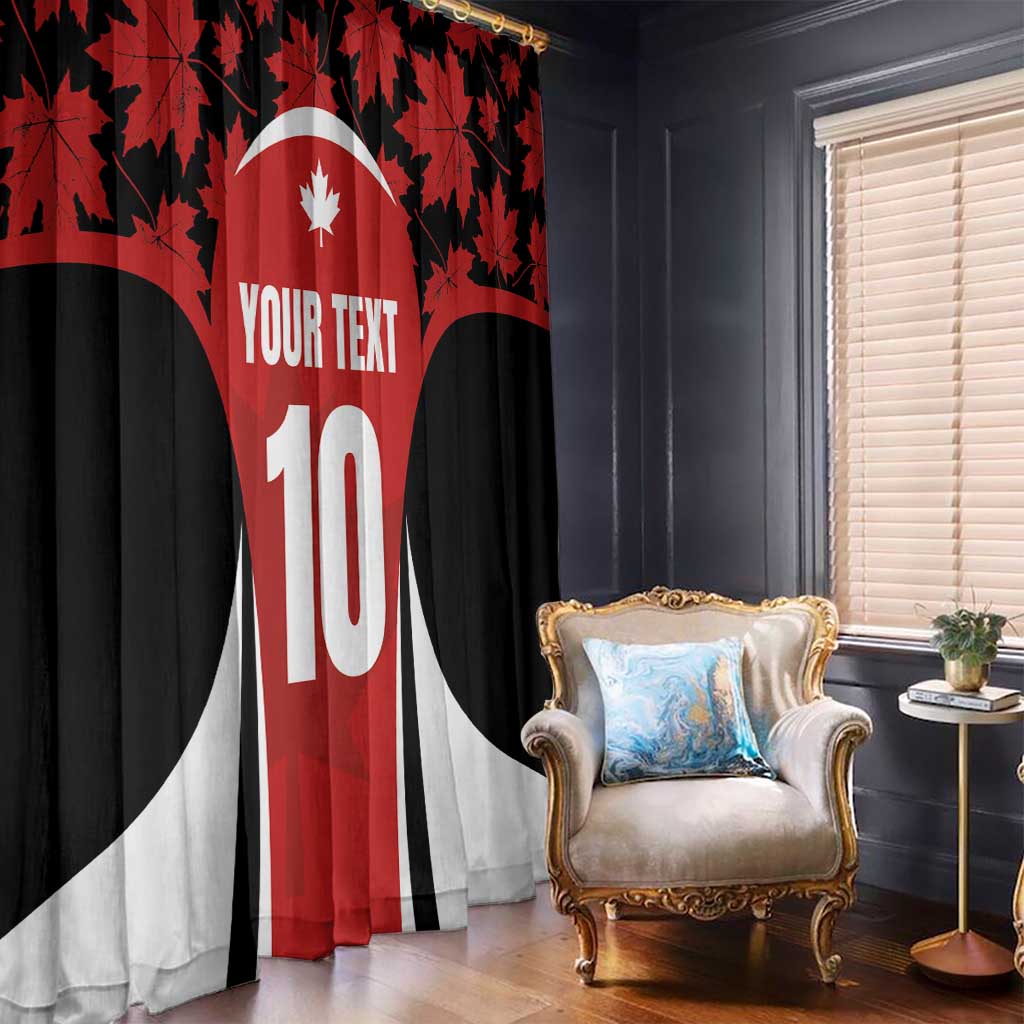 Red black and white maple leaf jersey window curtain panel with YOUR TEXT and number 10