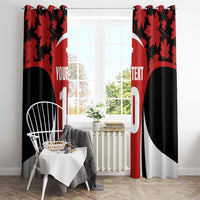 Red black and white maple leaf jersey window curtain panels hanging on rods, YOUR TEXT 10