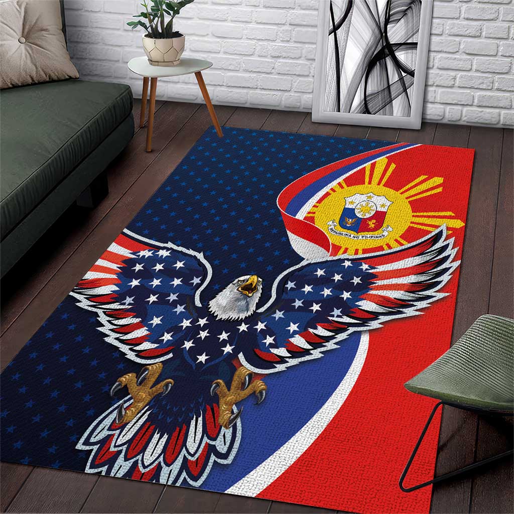 Filipino American History Month Area Rug USA Eagle and Philippines Sun Symbol with National Flag - Wonder Print Shop