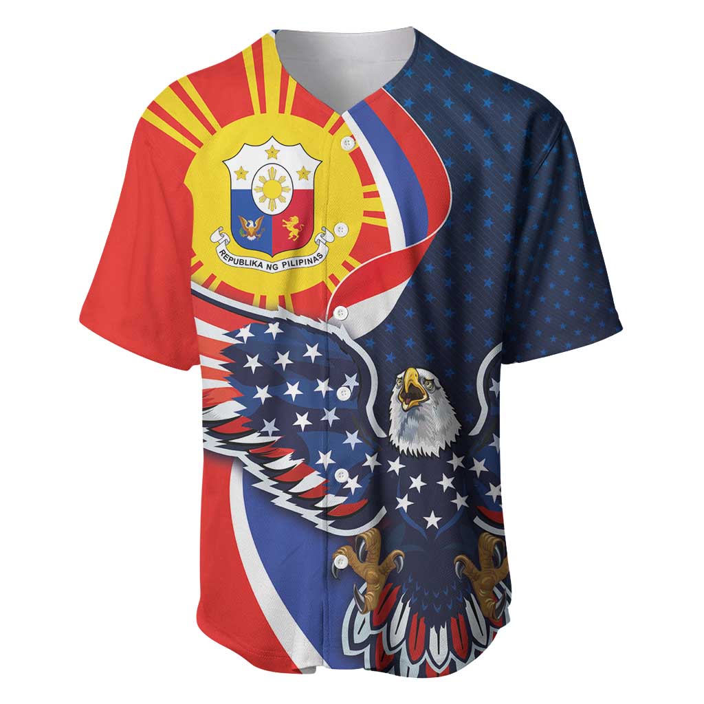 Filipino American History Month Baseball Jersey USA Eagle and Philippines Sun Symbol with National Flag - Wonder Print Shop