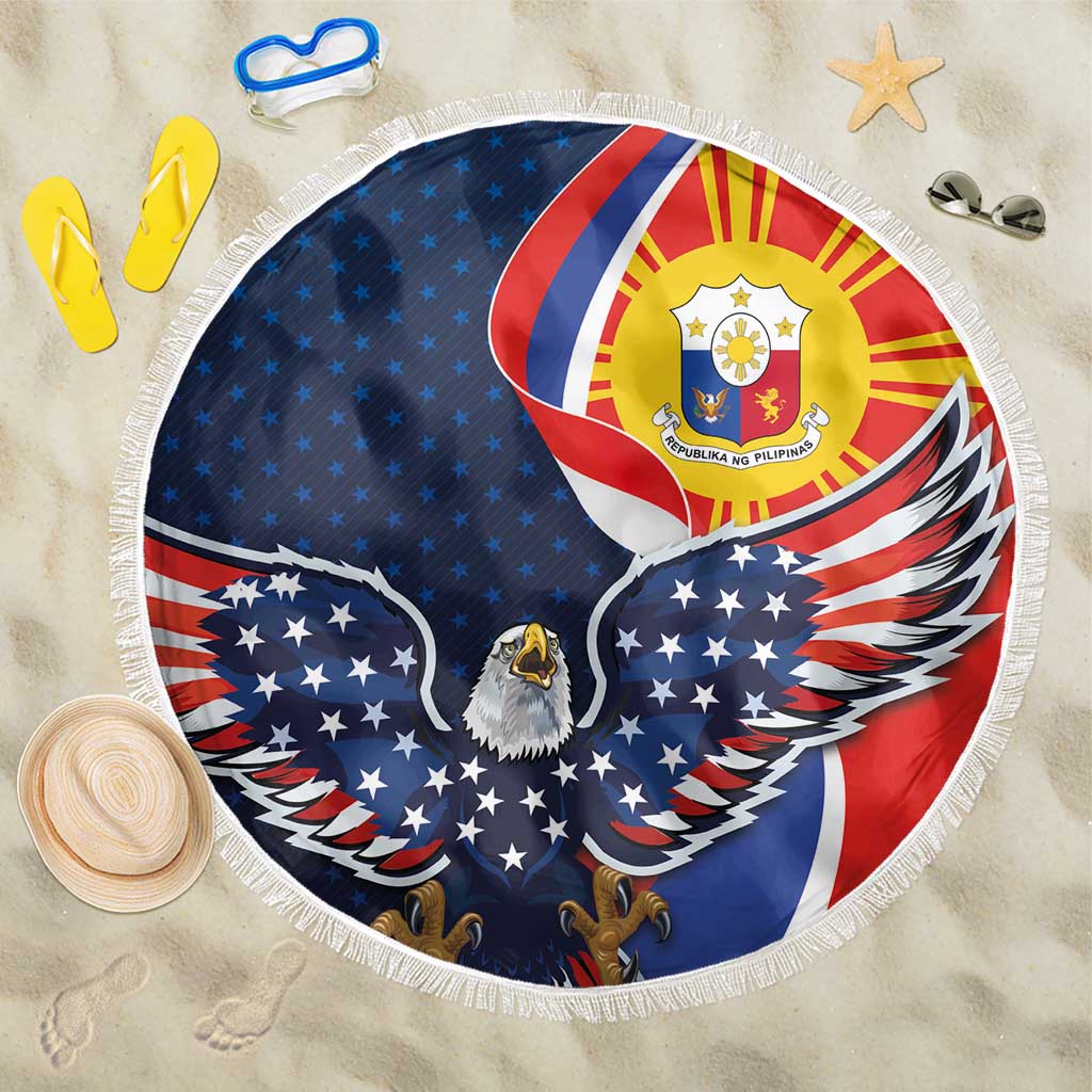 Filipino American History Month Beach Blanket USA Eagle and Philippines Sun Symbol with National Flag - Wonder Print Shop