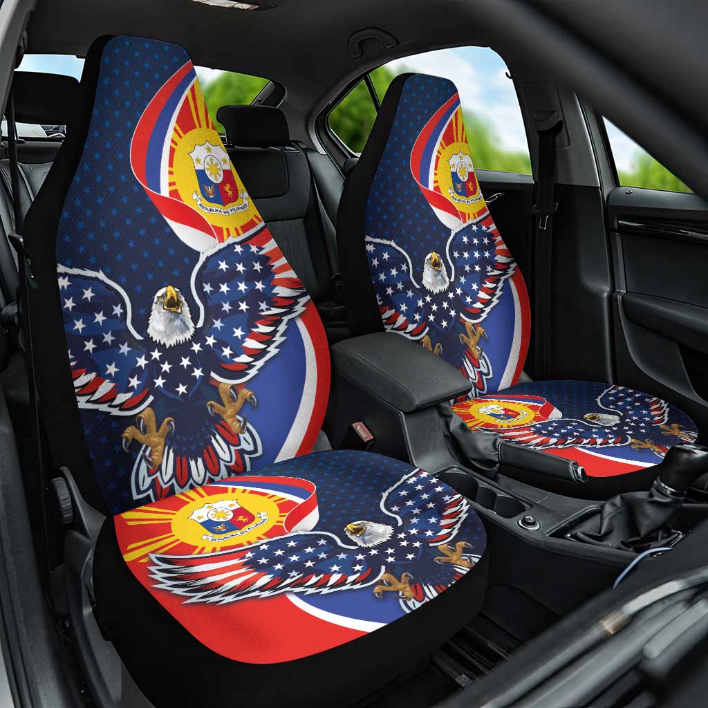 Filipino American History Month Car Seat Cover USA Eagle and Philippines Sun Symbol with National Flag - Wonder Print Shop