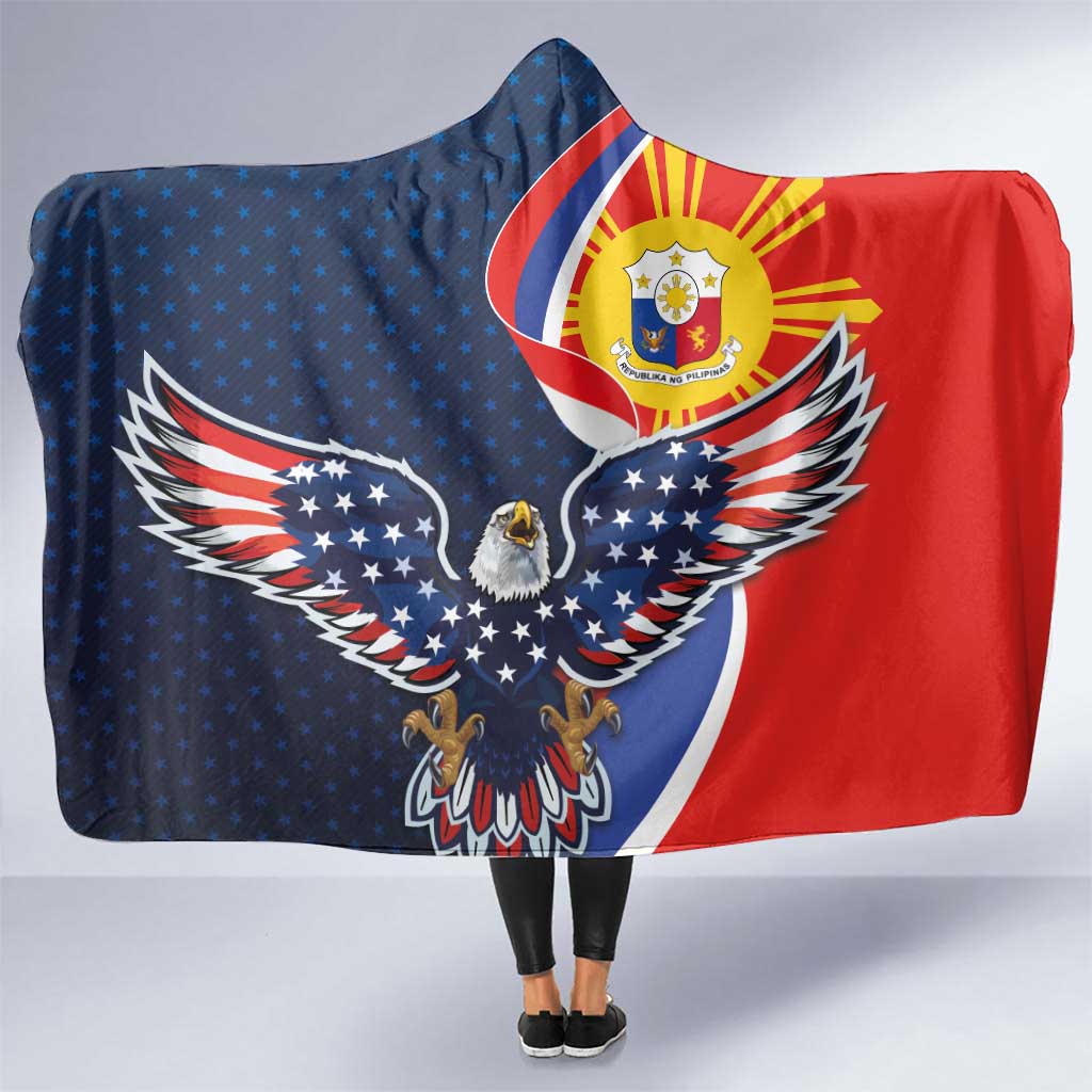 Filipino American History Month Hooded Blanket USA Eagle and Philippines Sun Symbol with National Flag