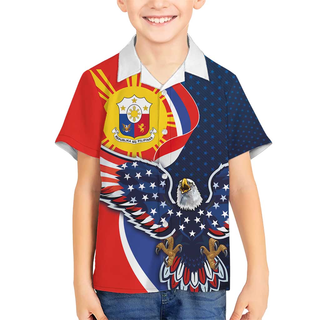 Filipino American History Month Kid Hawaiian Shirt USA Eagle and Philippines Sun Symbol with National Flag - Wonder Print Shop