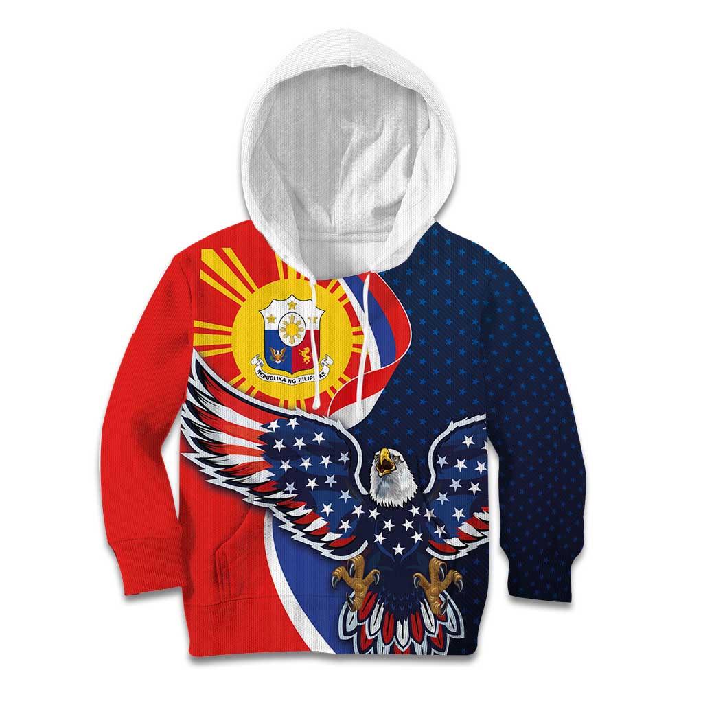 Filipino American History Month Kid Hoodie USA Eagle and Philippines Sun Symbol with National Flag - Wonder Print Shop