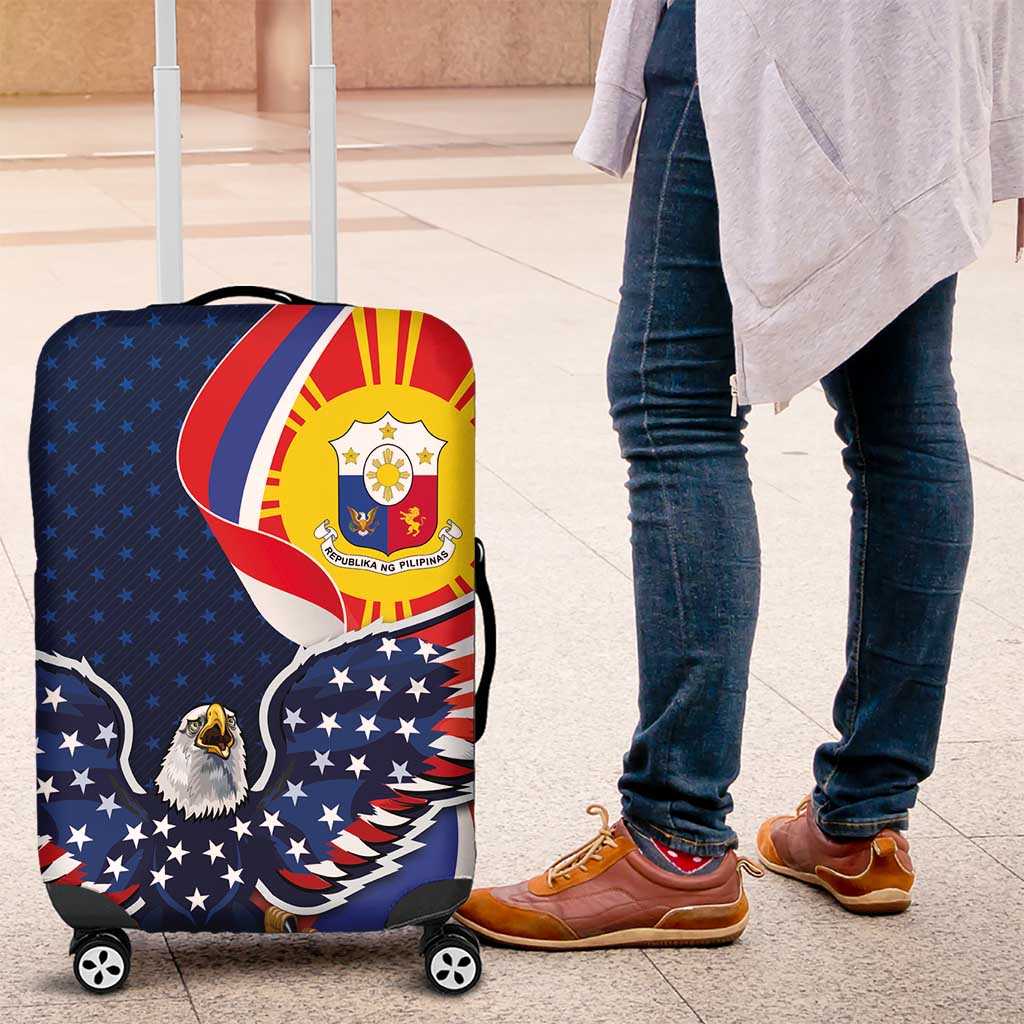 Filipino American History Month Luggage Cover USA Eagle and Philippines Sun Symbol with National Flag - Wonder Print Shop